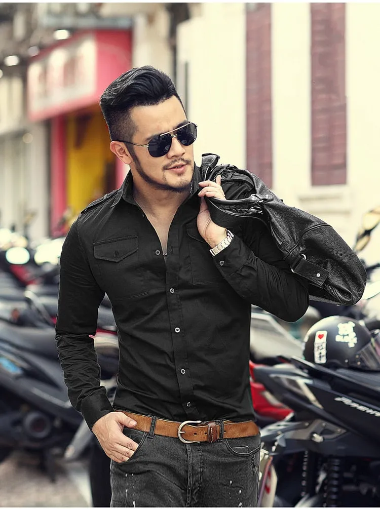 Men's Autumn/Winter European Style Slim Fit  Long-Sleeved Shirt