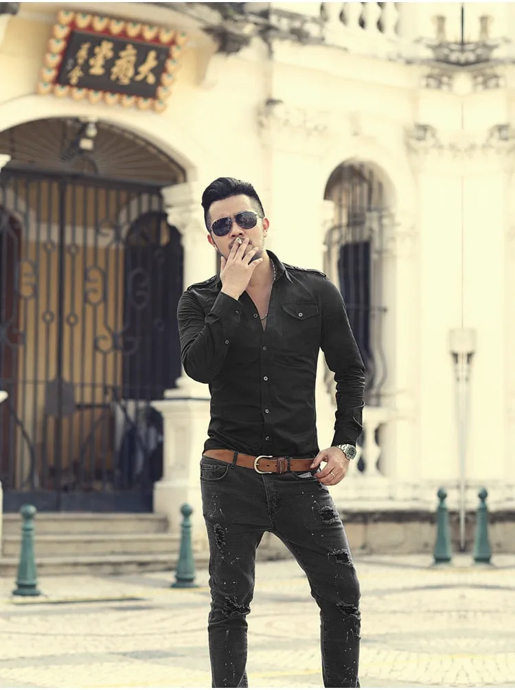 Men's Autumn/Winter European Style Slim Fit  Long-Sleeved Shirt