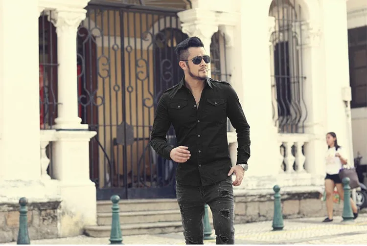 Men's Autumn/Winter European Style Slim Fit  Long-Sleeved Shirt