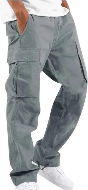 Mens Cargo Pants Casual Drawstring Waist Parachute Pants Baggy Outdoor Adjustable Hiking Pants with Multi Pockets