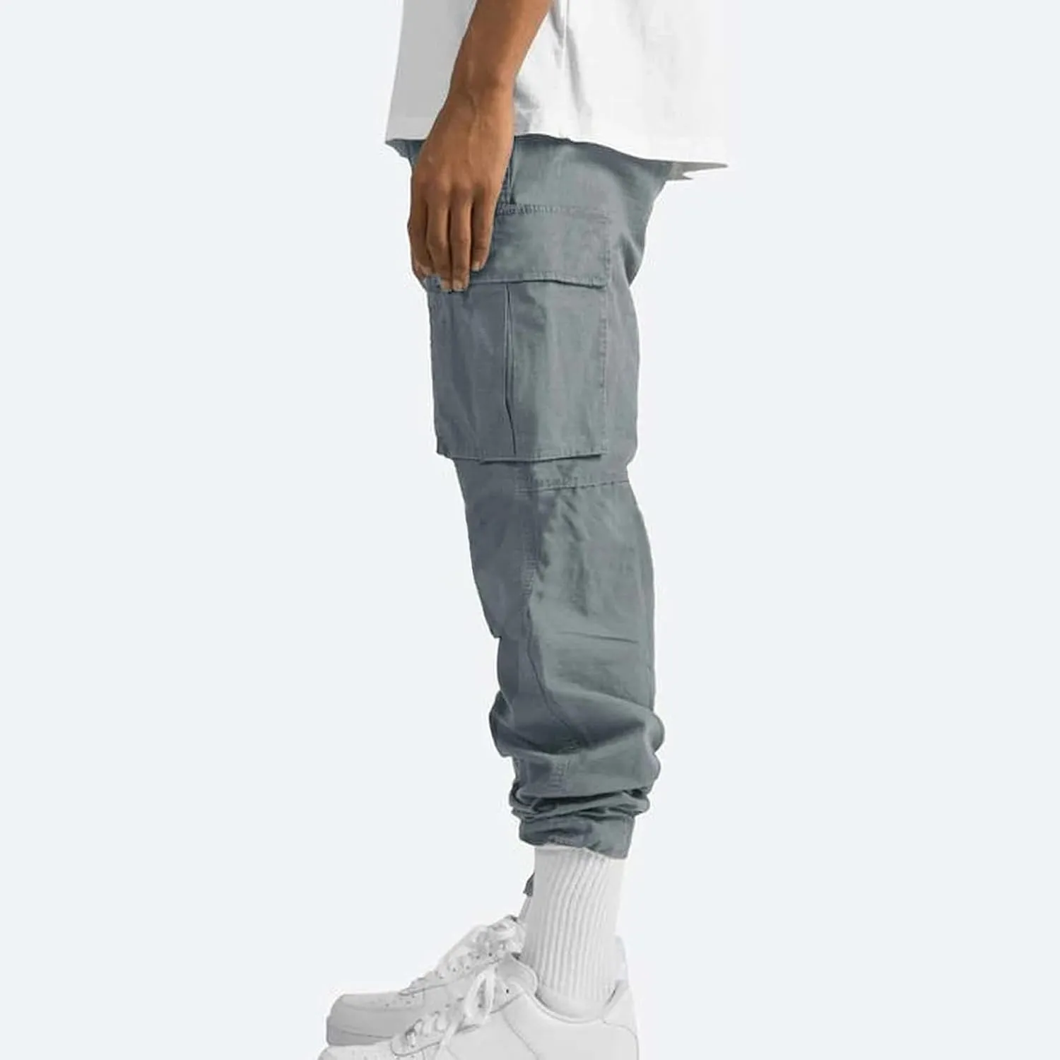 Mens Cargo Pants Casual Drawstring Waist Parachute Pants Baggy Outdoor Adjustable Hiking Pants with Multi Pockets