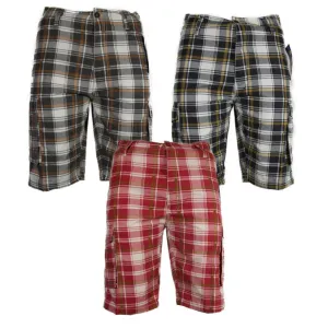Men's Cargo Shorts Plaid Checkered Lightweight Multi Pocket Casual Button Shorts