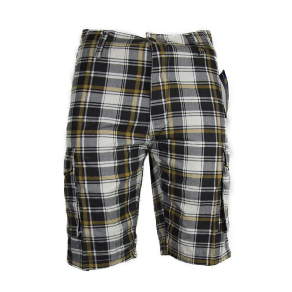 Men's Cargo Shorts Plaid Checkered Lightweight Multi Pocket Casual Button Shorts