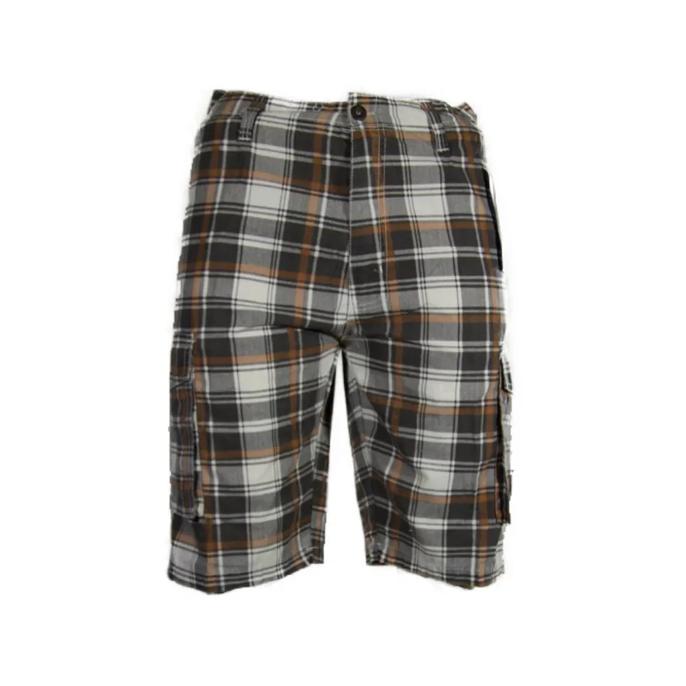 Men's Cargo Shorts Plaid Checkered Lightweight Multi Pocket Casual Button Shorts