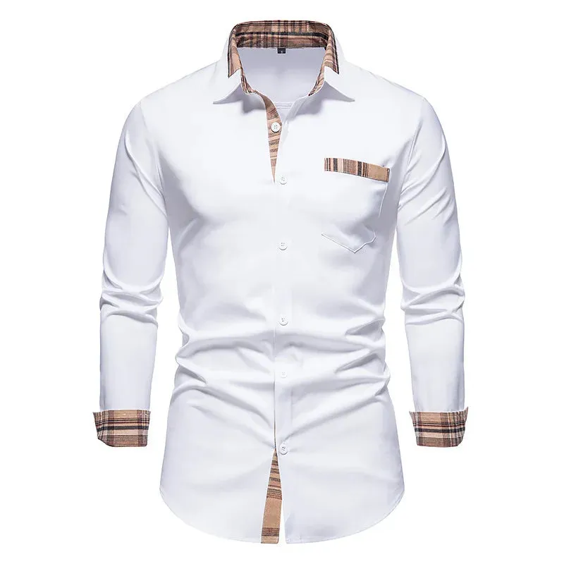 Men's Casual Checkered Long Sleeve Splice Shirt