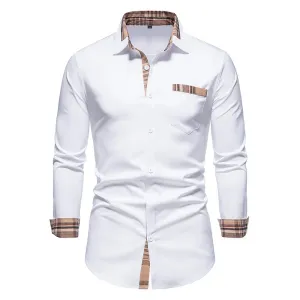 Men's Casual Checkered Long Sleeve Splice Shirt