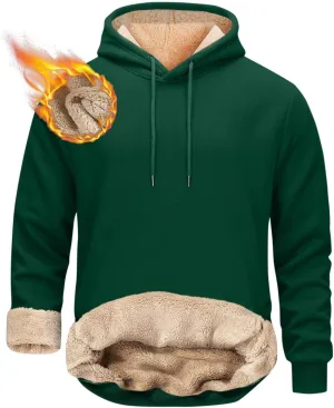 Men's Casual Fleece Sherpa Lined Hoodie 2024 Winter Warm Pullover Hooded Sweatshirt