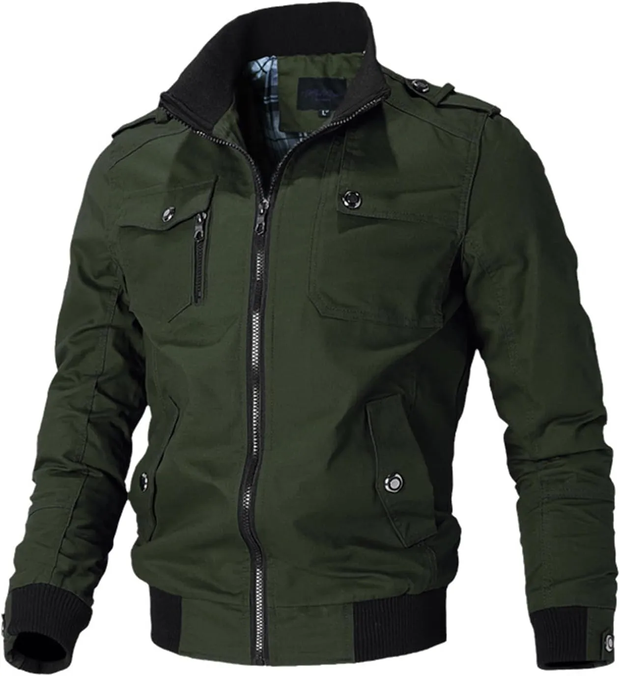 Men's Casual Military Jacket Cargo Stand Collar Bomber Jackets Spring Fall Zipper Windbreaker Lightweight Tactical Coat