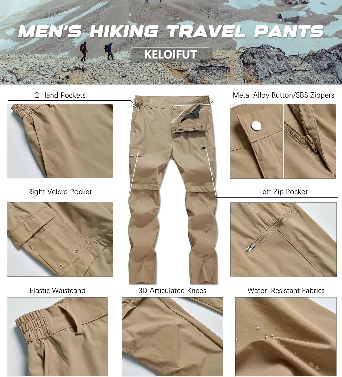 Men's Convertible Hiking Pants Zip Off Quick Dry Lightweight Safari Travel Camping Fishing Cargo Outdoor Pants