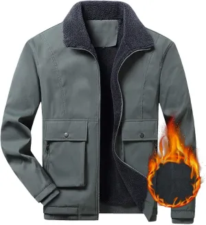 Men's Corduroy Jacket Sherpa Lined Trucker Jackets Cotton Turn-Down Collar Warm Winter Jacket with Pockets
