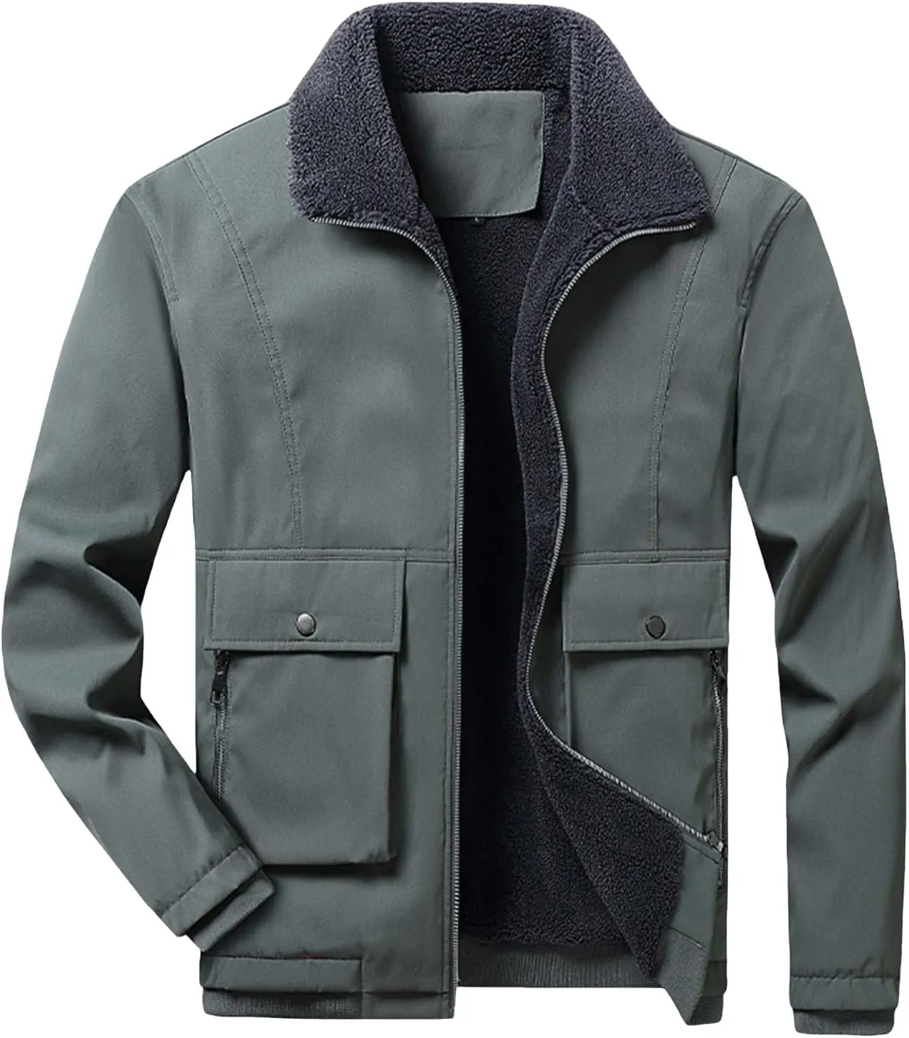 Men's Corduroy Jacket Sherpa Lined Trucker Jackets Cotton Turn-Down Collar Warm Winter Jacket with Pockets