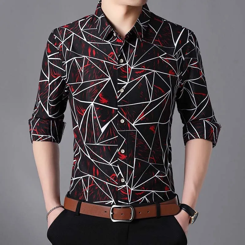 Men's Cotton Long Sleeved Shirt With Print | Plus Size