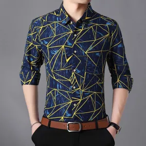 Men's Cotton Long Sleeved Shirt With Print | Plus Size