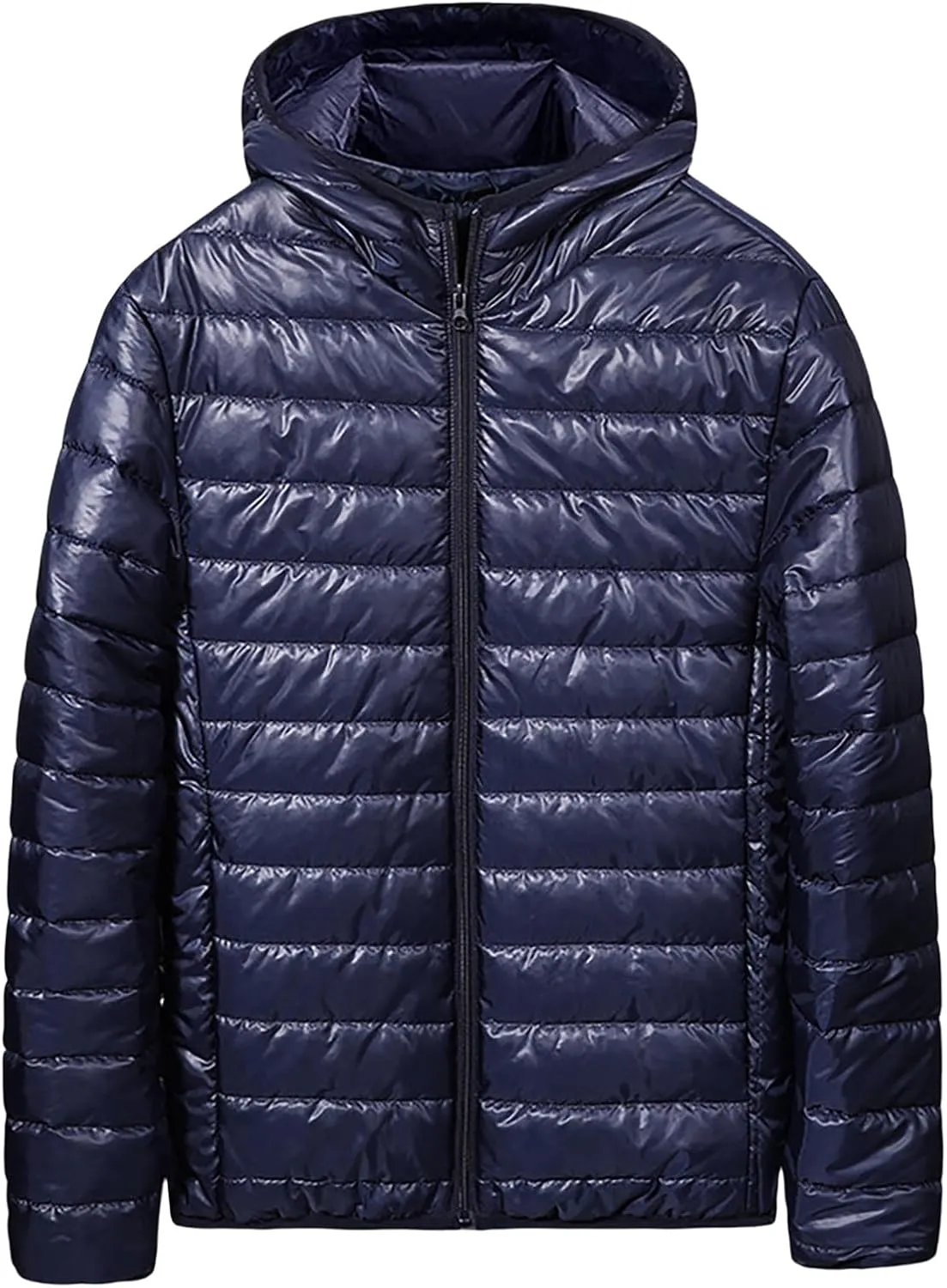 Men's Down Puffer Jacket with Hood Full Zip Water-Resistant Quilted Jackets Lightweight Puffy Bubble Hooded Winter Coat