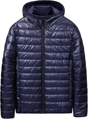 Men's Down Puffer Jacket with Hood Full Zip Water-Resistant Quilted Jackets Lightweight Puffy Bubble Hooded Winter Coat