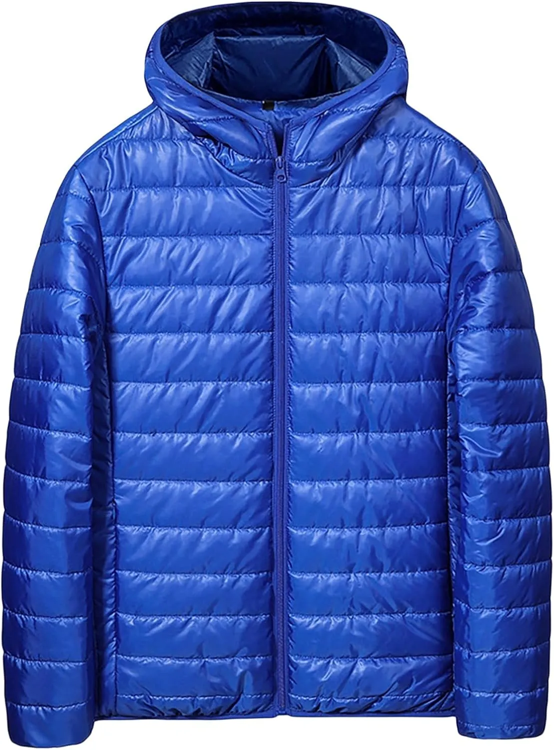 Men's Down Puffer Jacket with Hood Full Zip Water-Resistant Quilted Jackets Lightweight Puffy Bubble Hooded Winter Coat