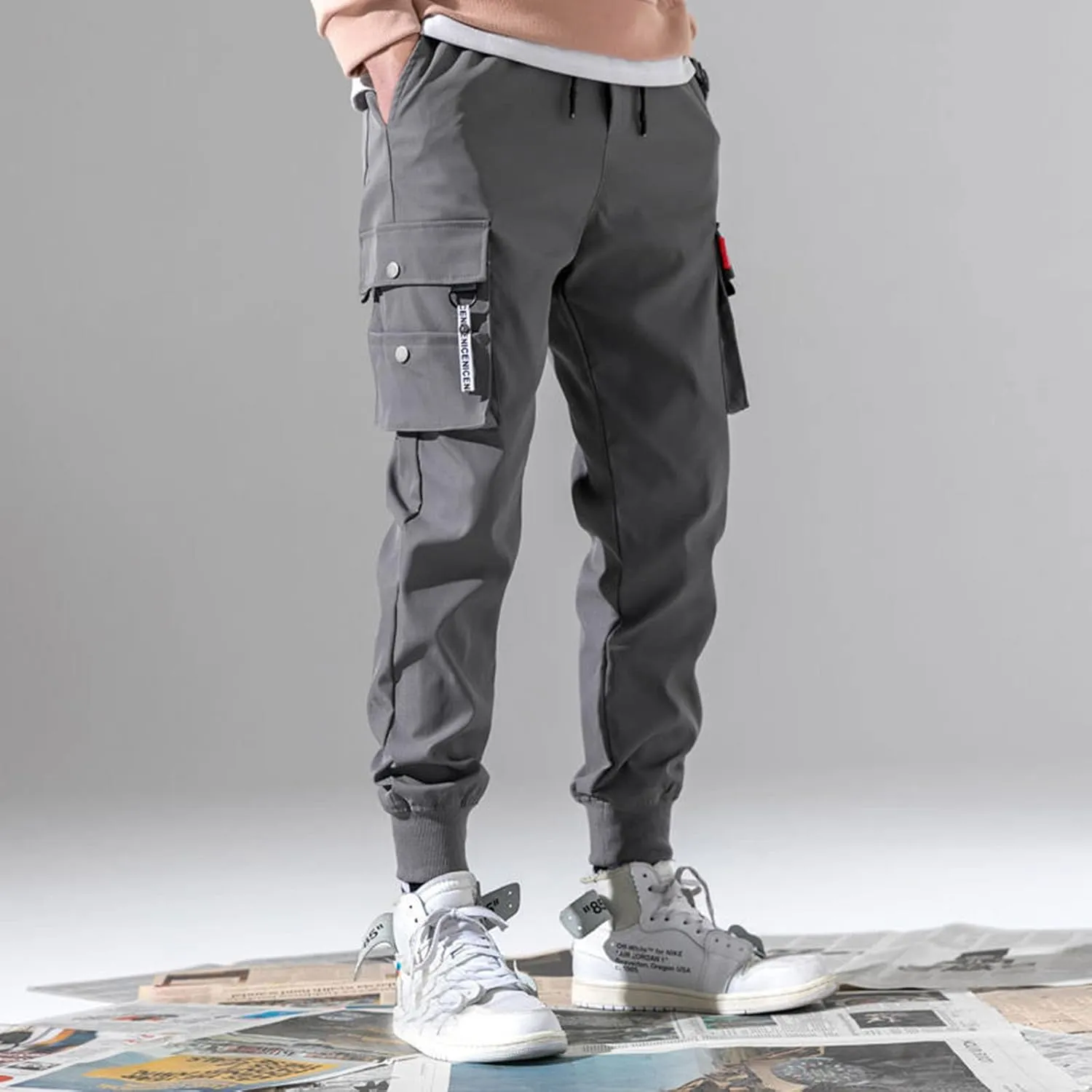 Mens Drawstring Cargo Trousers Casual Joggers Gym Sweatpants Tactical Combat Cargo Work Pants Outdoor Pants