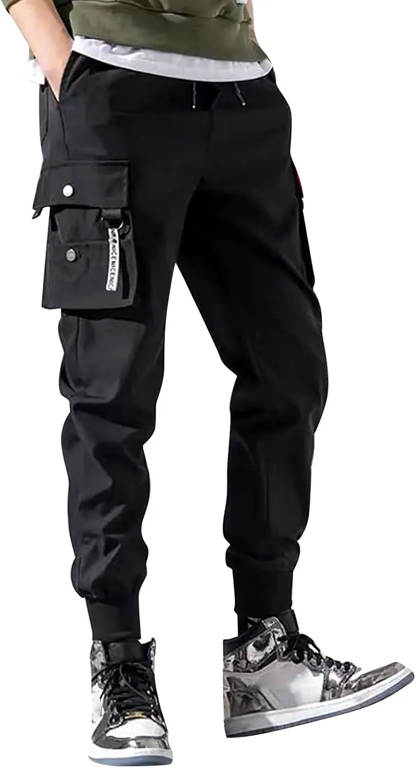 Mens Drawstring Cargo Trousers Casual Joggers Gym Sweatpants Tactical Combat Cargo Work Pants Outdoor Pants