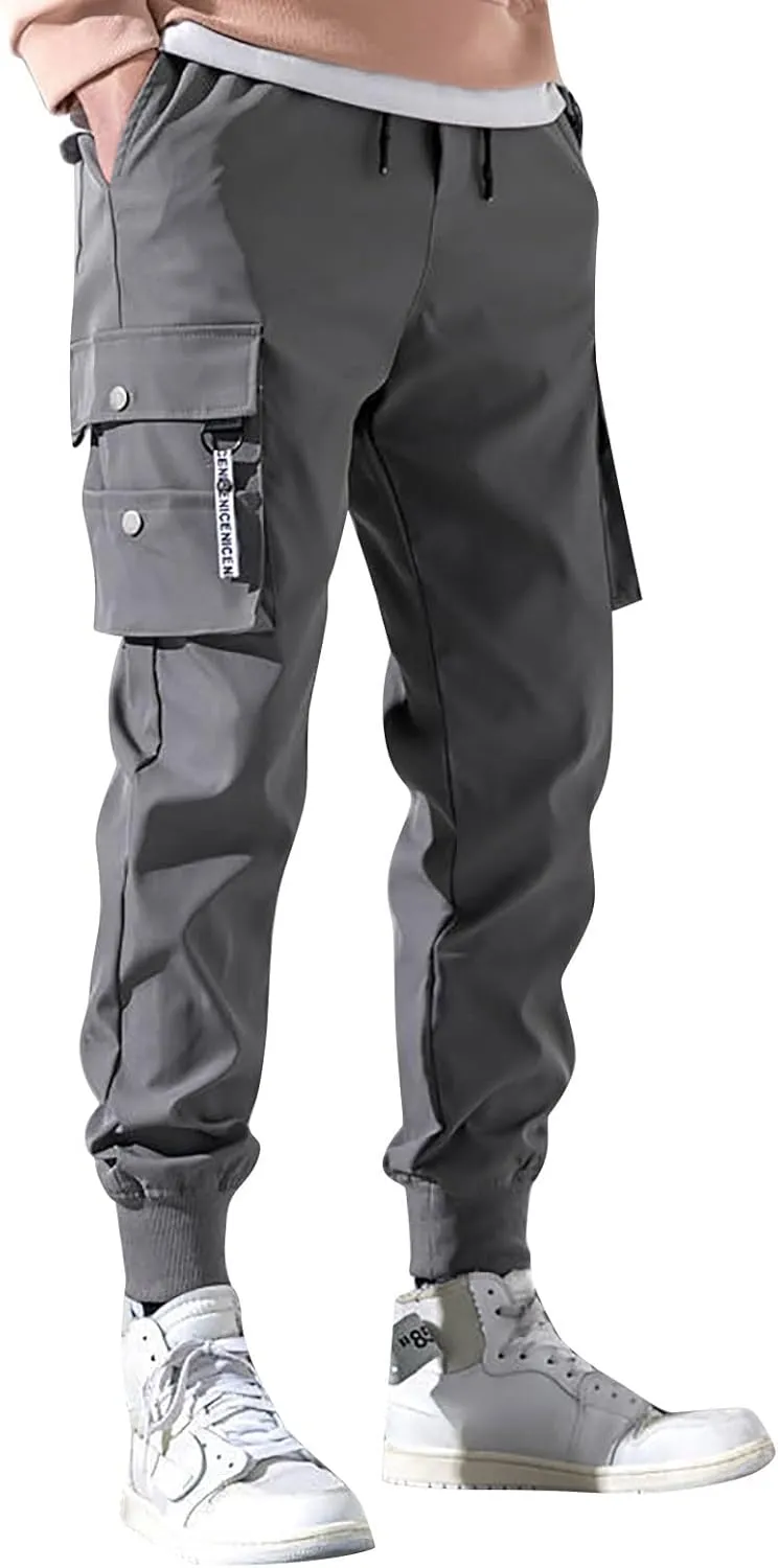Mens Drawstring Cargo Trousers Casual Joggers Gym Sweatpants Tactical Combat Cargo Work Pants Outdoor Pants