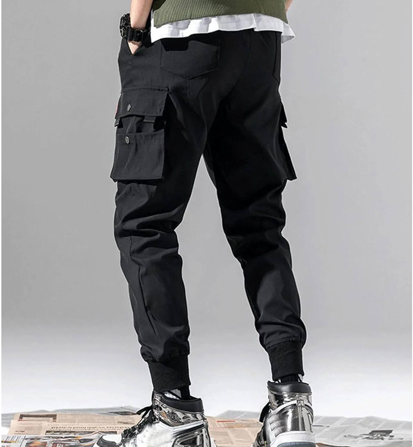 Mens Drawstring Cargo Trousers Casual Joggers Gym Sweatpants Tactical Combat Cargo Work Pants Outdoor Pants