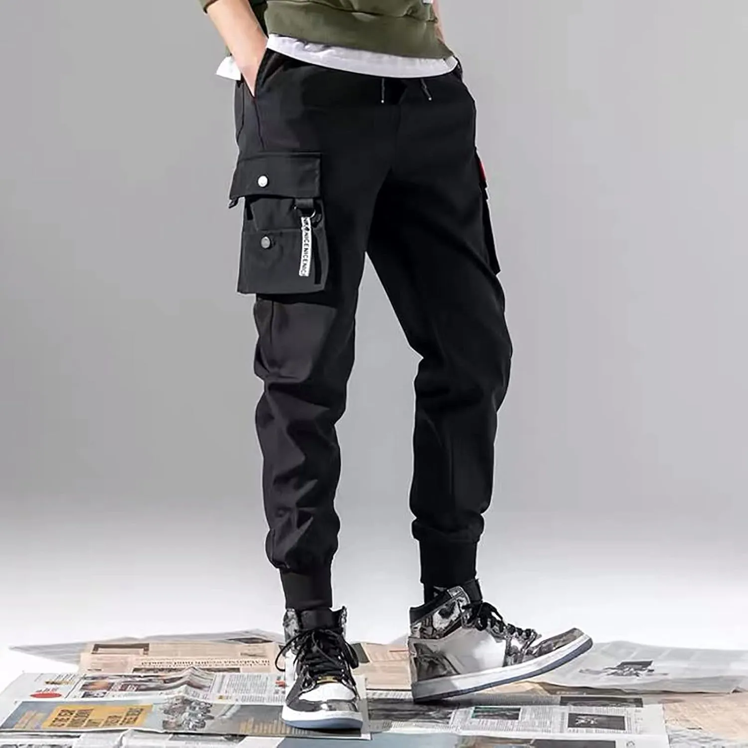Mens Drawstring Cargo Trousers Casual Joggers Gym Sweatpants Tactical Combat Cargo Work Pants Outdoor Pants