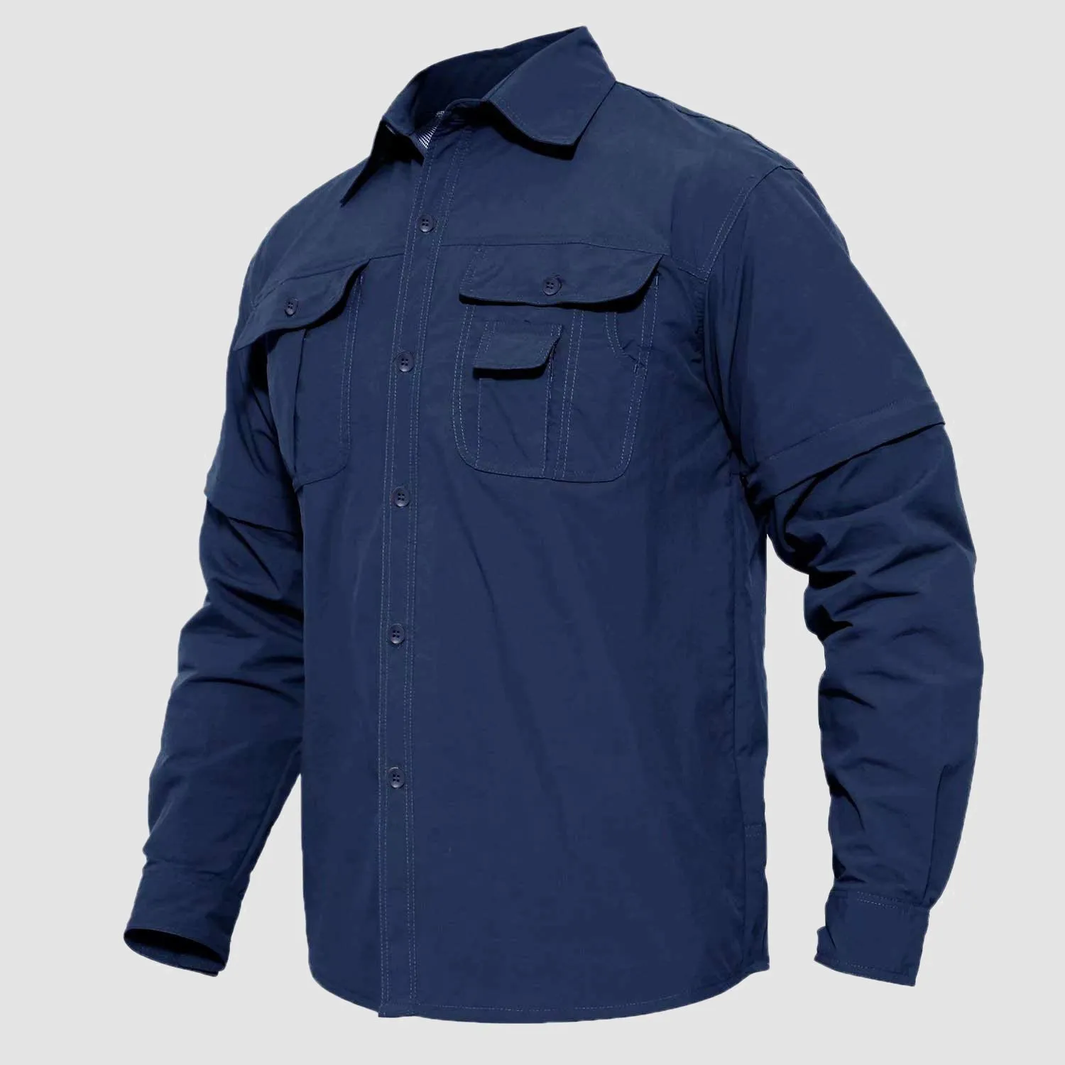 Mens Fishing Hiking Tactical Shirts with Detachable Sleeves Long/Short Sleeve Quick Dry