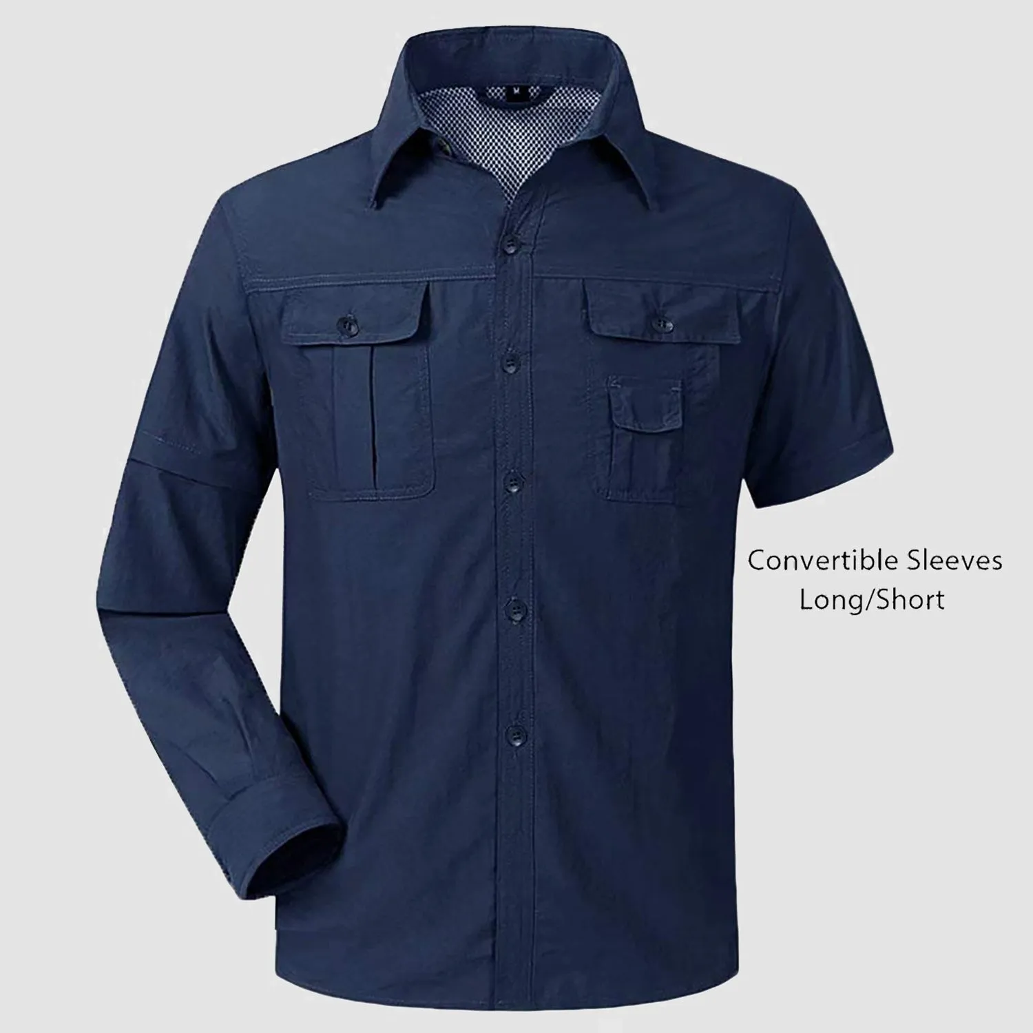 Mens Fishing Hiking Tactical Shirts with Detachable Sleeves Long/Short Sleeve Quick Dry