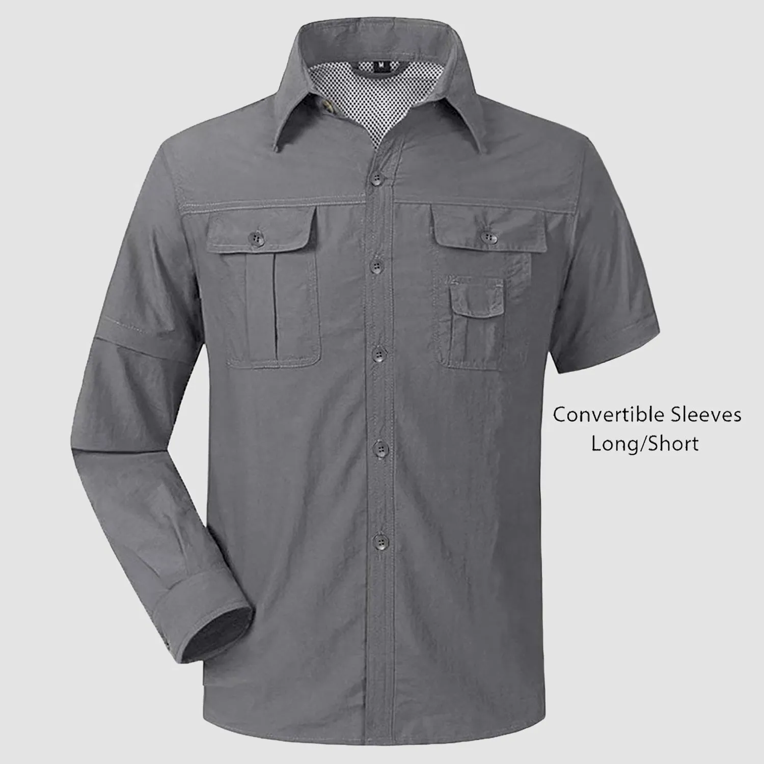 Mens Fishing Hiking Tactical Shirts with Detachable Sleeves Long/Short Sleeve Quick Dry