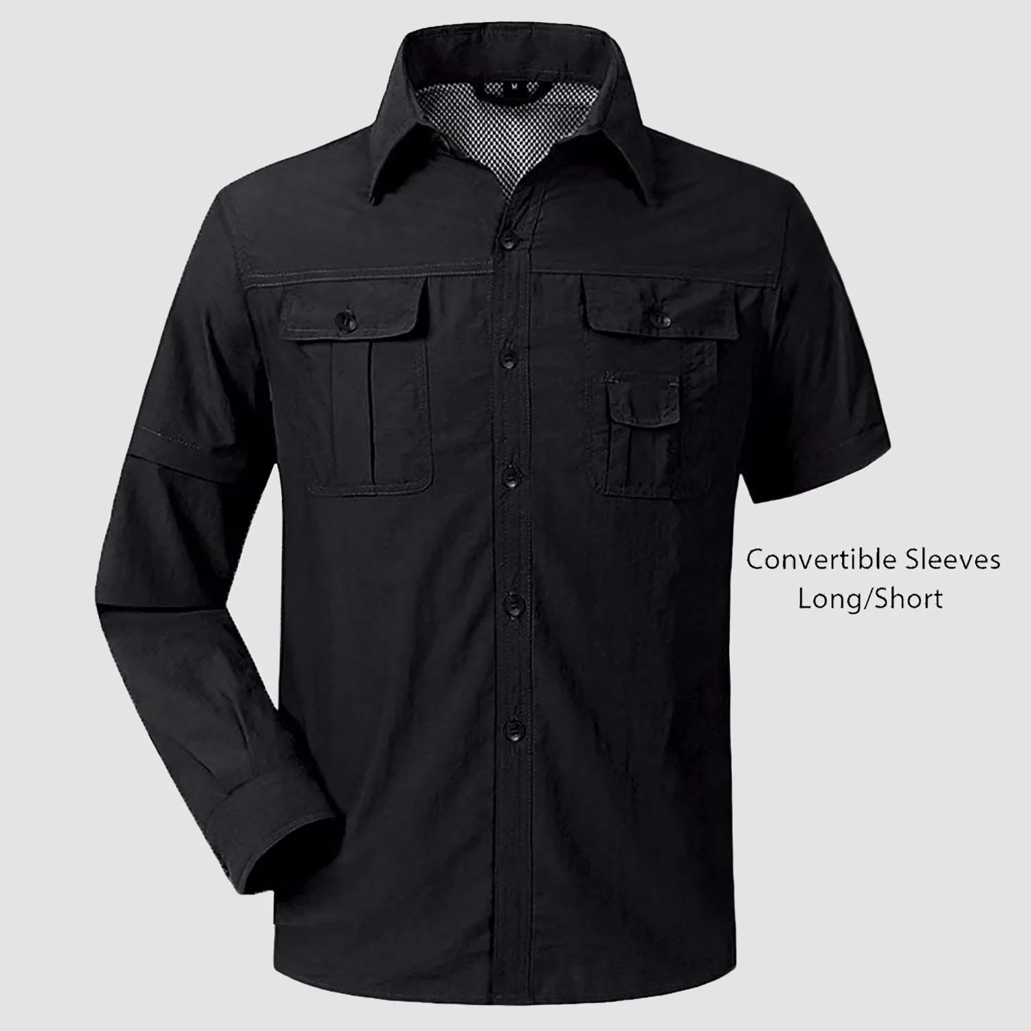 Mens Fishing Hiking Tactical Shirts with Detachable Sleeves Long/Short Sleeve Quick Dry