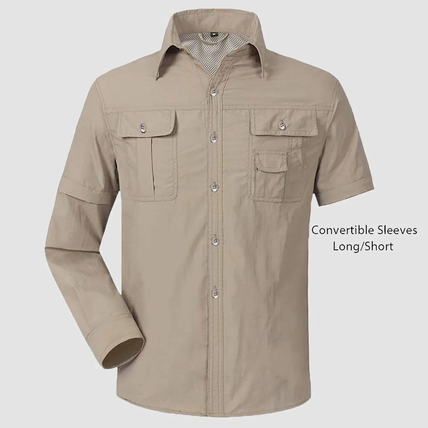 Mens Fishing Hiking Tactical Shirts with Detachable Sleeves Long/Short Sleeve Quick Dry