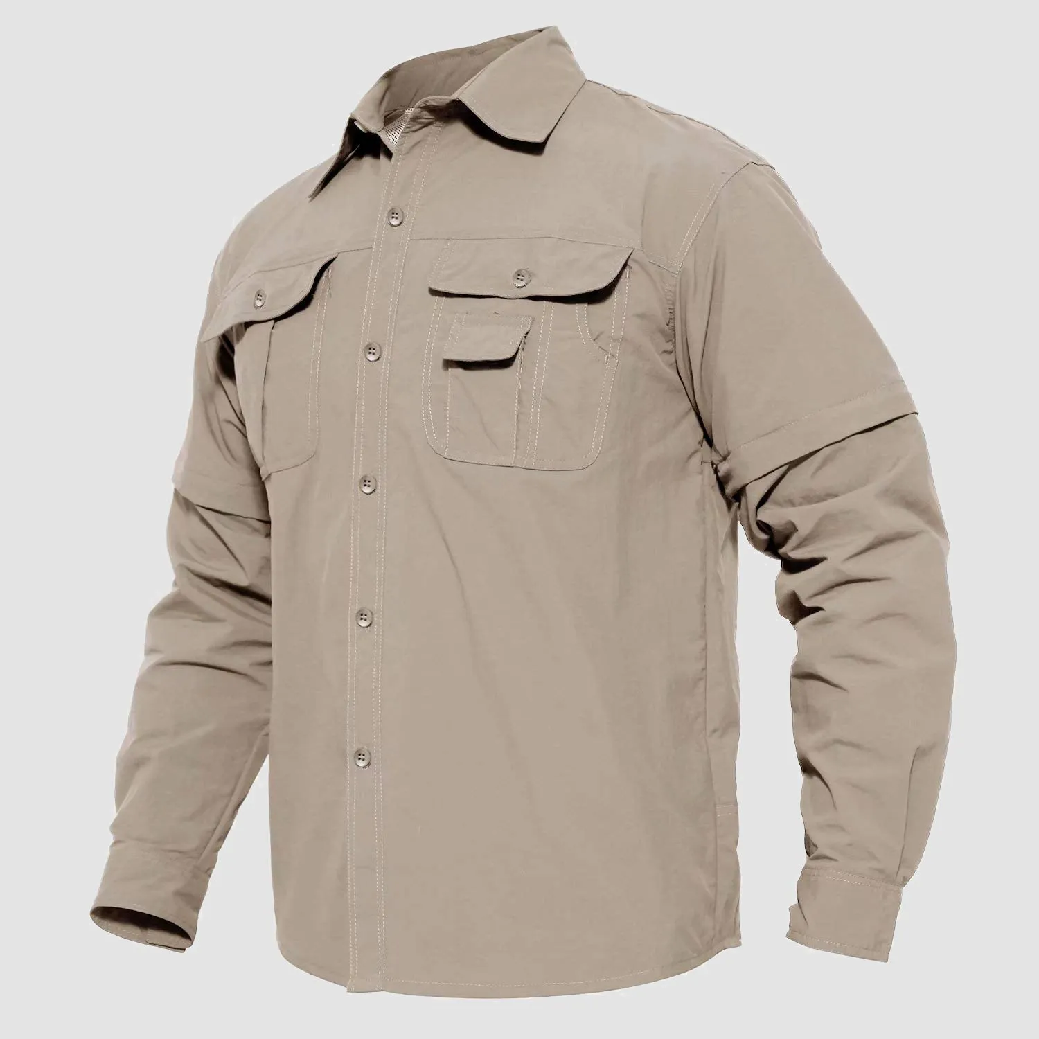 Mens Fishing Hiking Tactical Shirts with Detachable Sleeves Long/Short Sleeve Quick Dry