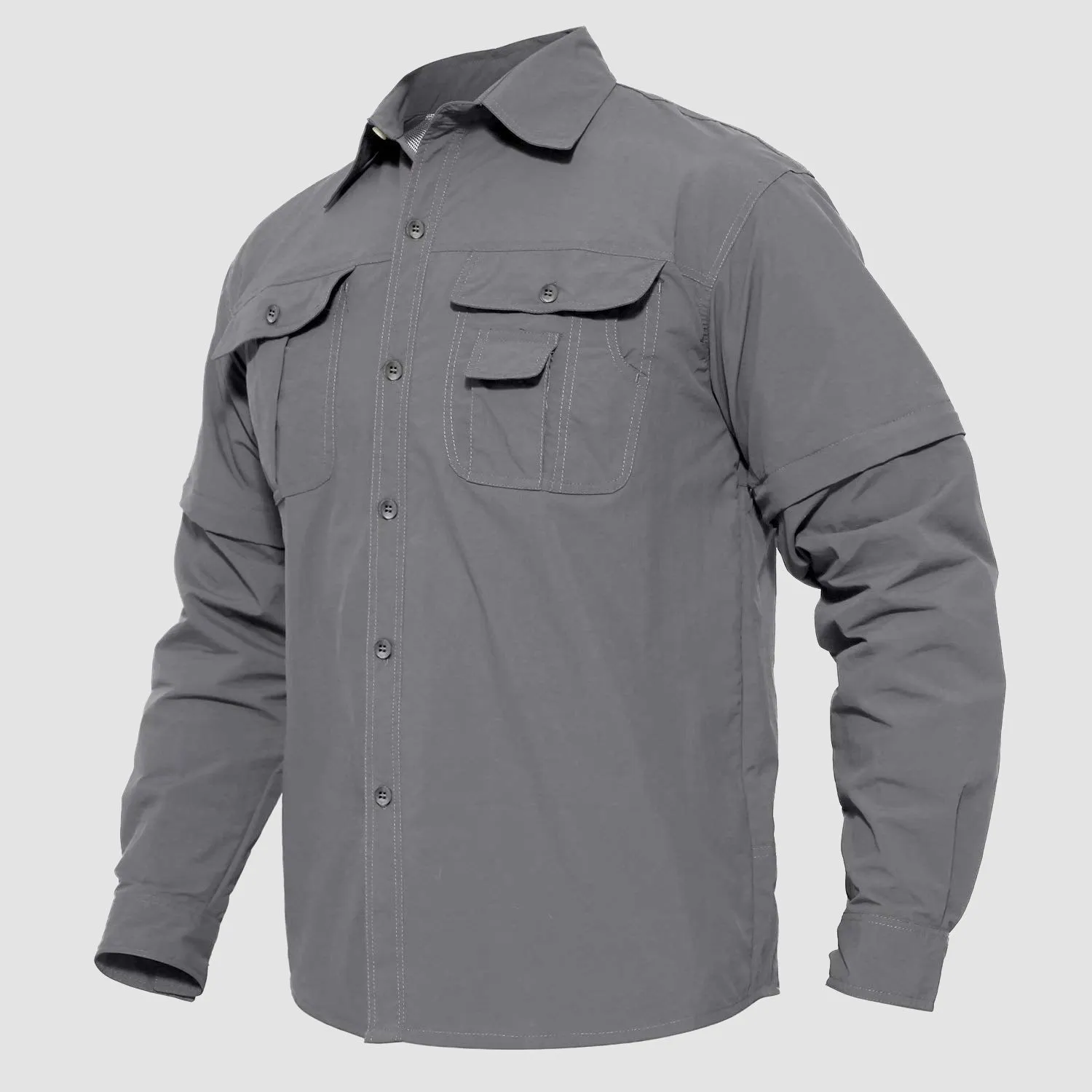 Mens Fishing Hiking Tactical Shirts with Detachable Sleeves Long/Short Sleeve Quick Dry