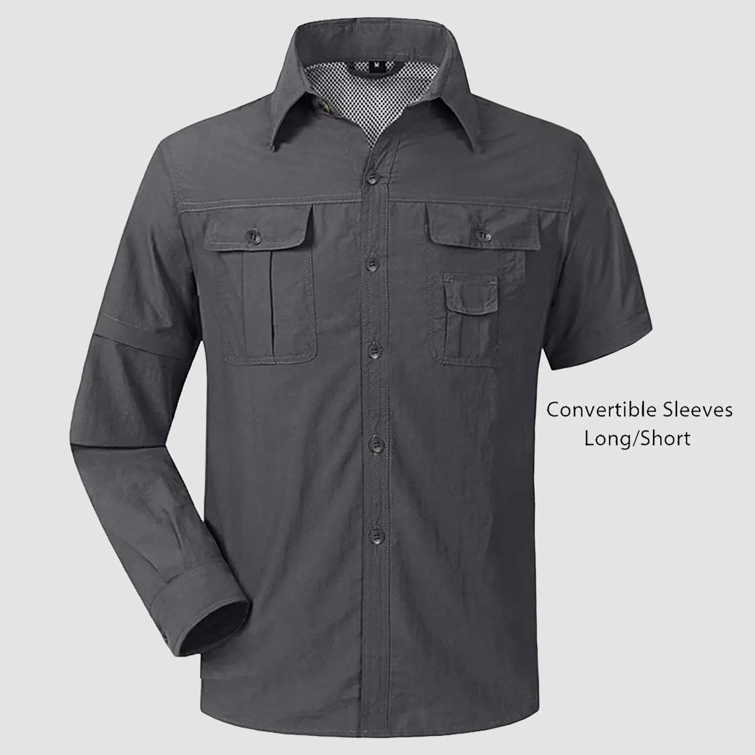 Mens Fishing Hiking Tactical Shirts with Detachable Sleeves Long/Short Sleeve Quick Dry