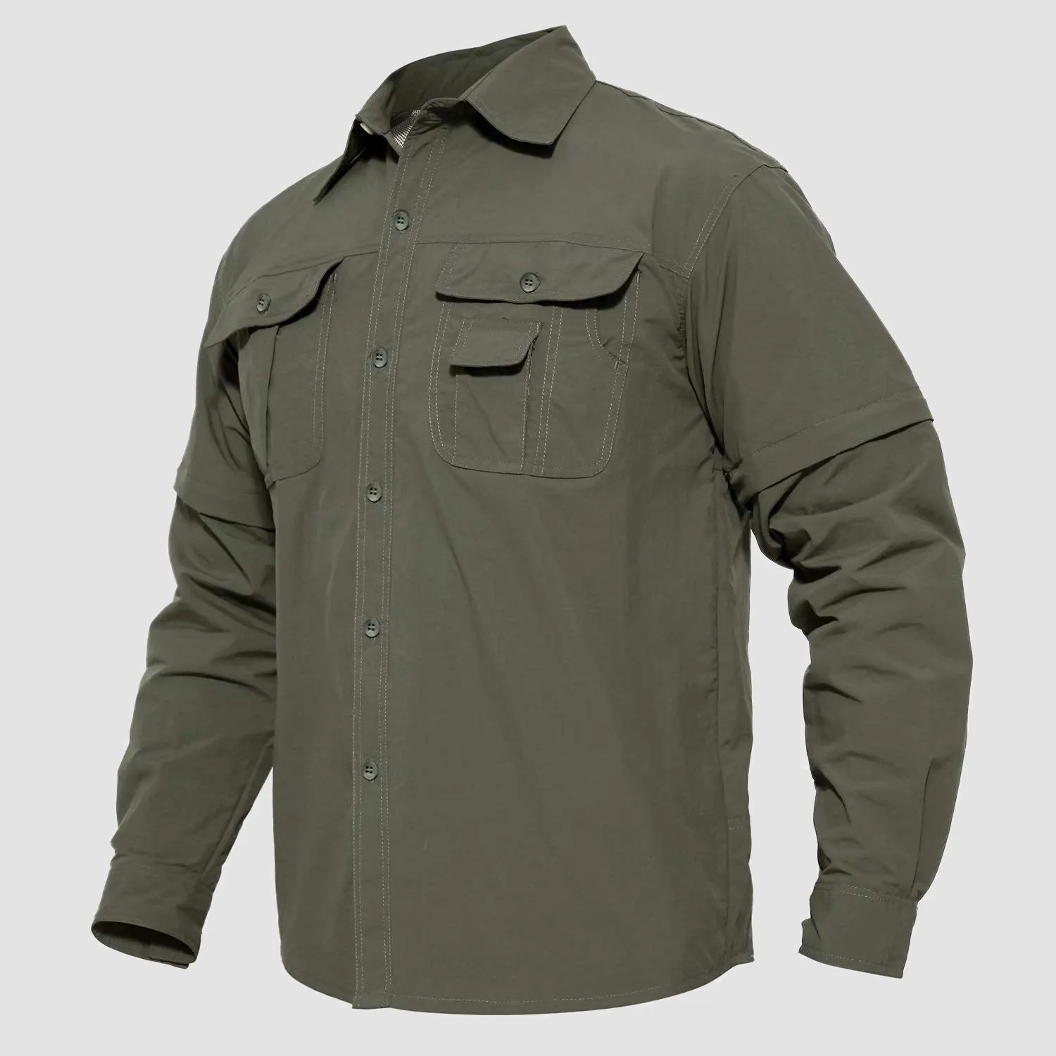 Mens Fishing Hiking Tactical Shirts with Detachable Sleeves Long/Short Sleeve Quick Dry