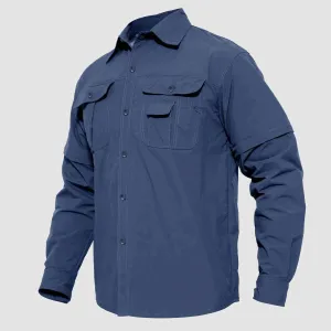 Mens Fishing Hiking Tactical Shirts with Detachable Sleeves Long/Short Sleeve Quick Dry