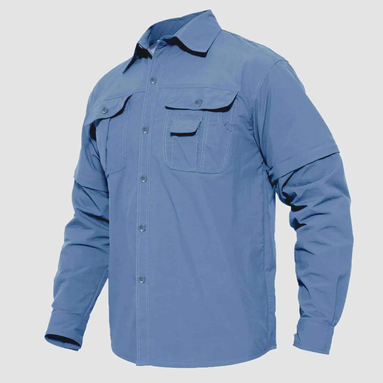 Mens Fishing Hiking Tactical Shirts with Detachable Sleeves Long/Short Sleeve Quick Dry