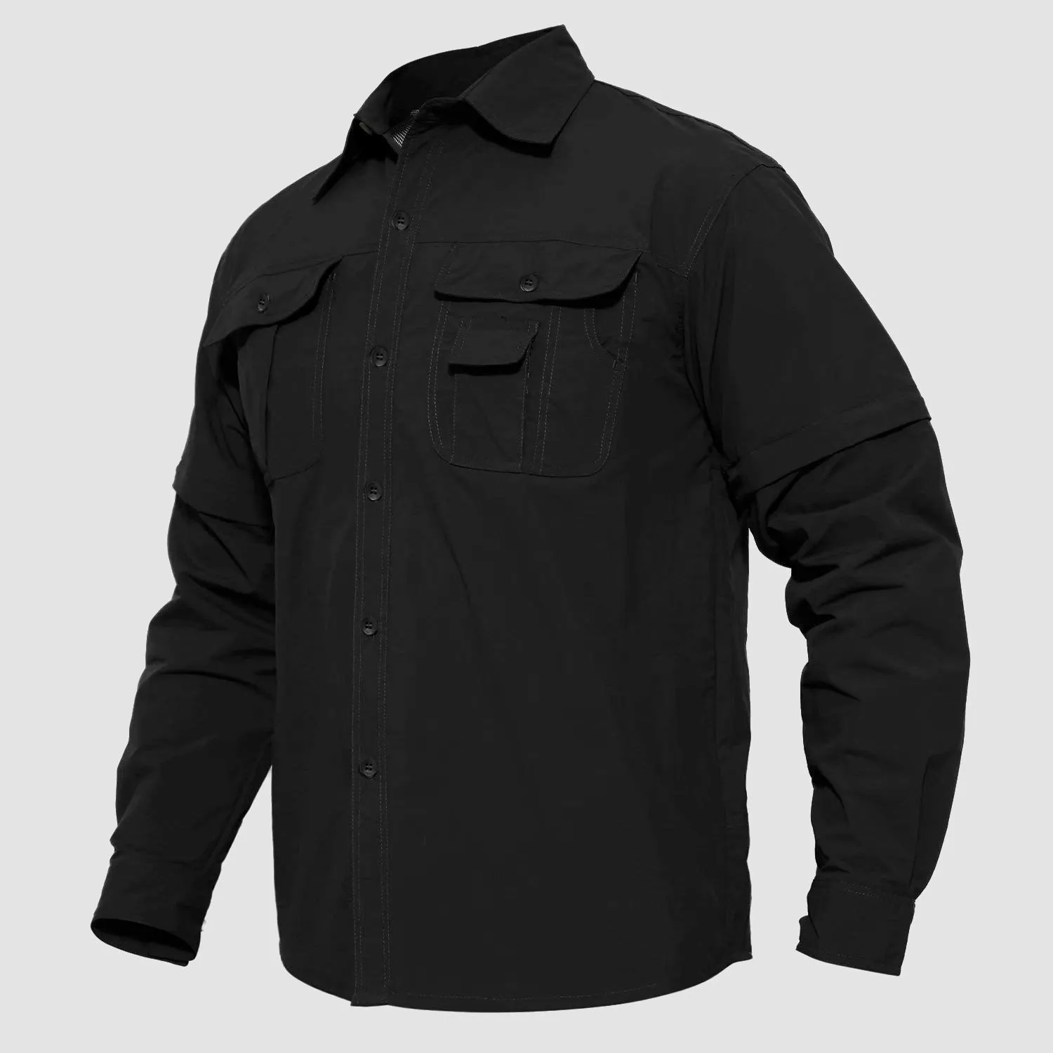 Mens Fishing Hiking Tactical Shirts with Detachable Sleeves Long/Short Sleeve Quick Dry