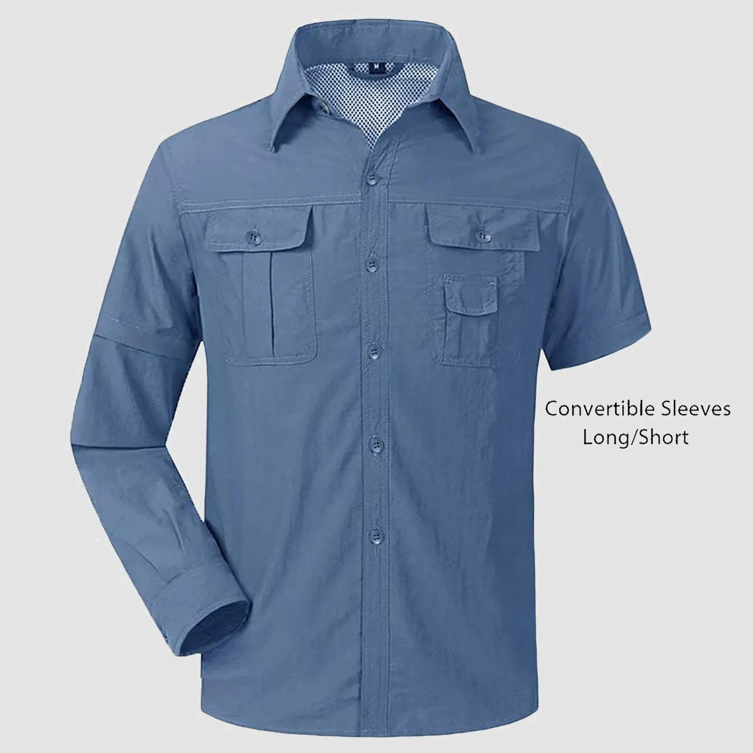Mens Fishing Hiking Tactical Shirts with Detachable Sleeves Long/Short Sleeve Quick Dry