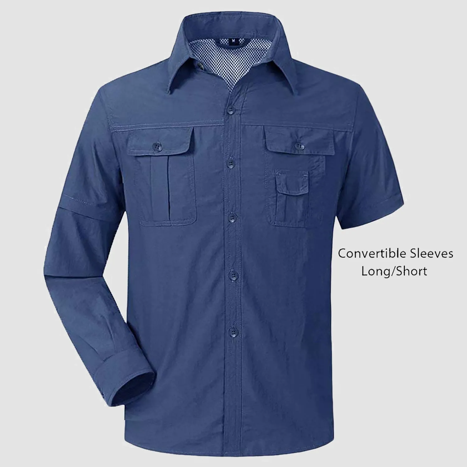 Mens Fishing Hiking Tactical Shirts with Detachable Sleeves Long/Short Sleeve Quick Dry