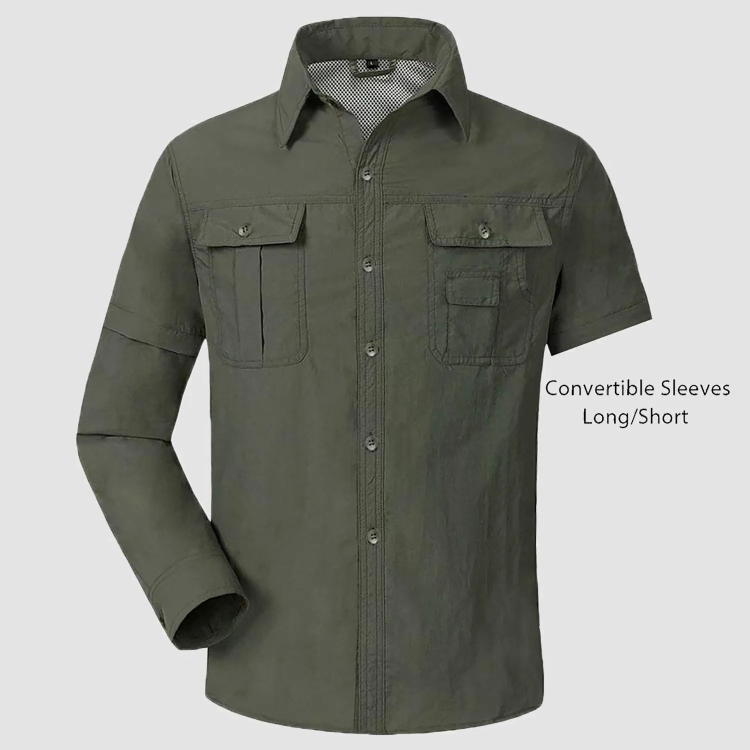 Mens Fishing Hiking Tactical Shirts with Detachable Sleeves Long/Short Sleeve Quick Dry