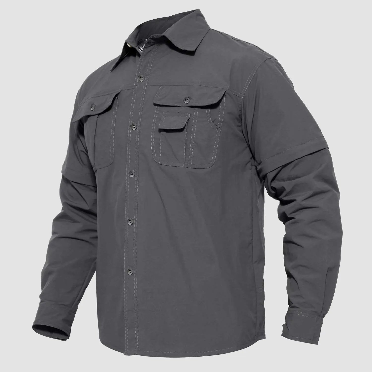 Mens Fishing Hiking Tactical Shirts with Detachable Sleeves Long/Short Sleeve Quick Dry