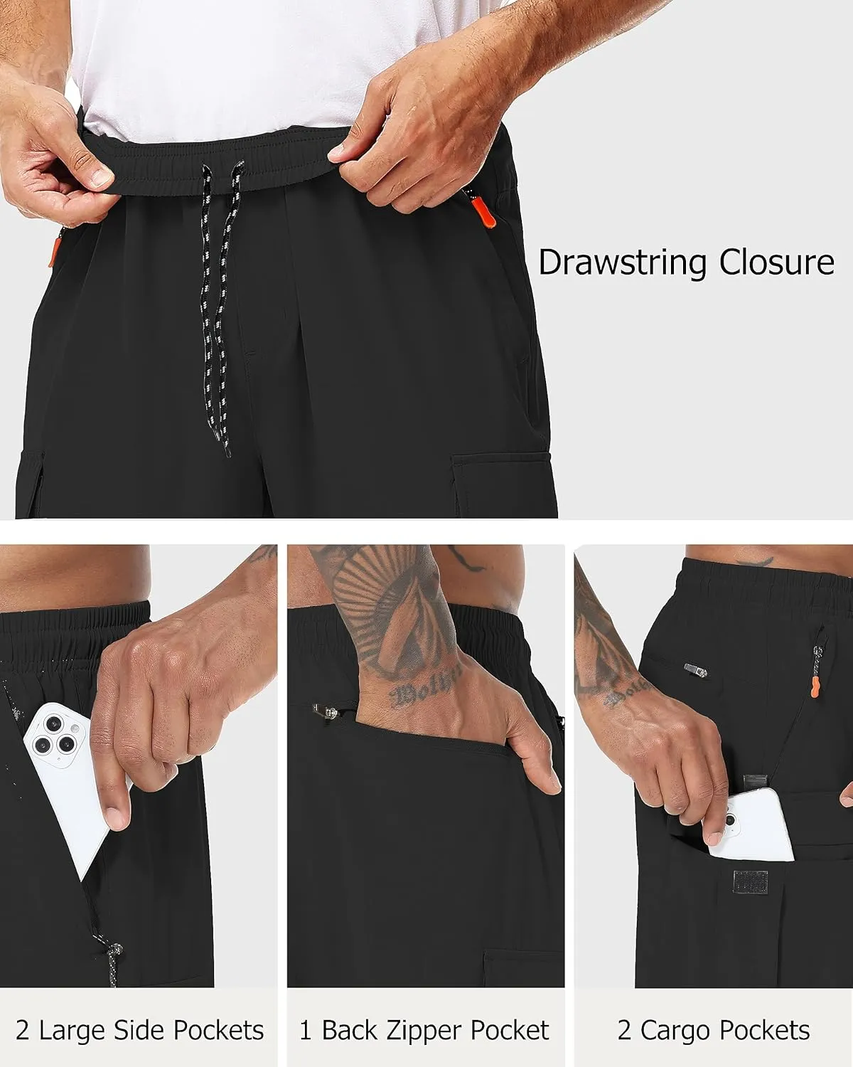 Mens Hiking Cargo Pants Lightweight Quick Dry Athletic Zipper Pockets Outdoor Pants