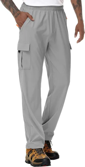 Mens Hiking Cargo Pants Lightweight Quick Dry Athletic Zipper Pockets Outdoor Pants
