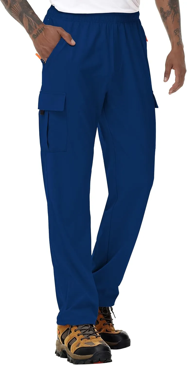 Mens Hiking Cargo Pants Lightweight Quick Dry Athletic Zipper Pockets Outdoor Pants