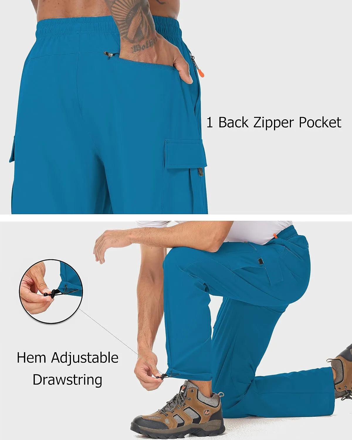 Mens Hiking Cargo Pants Lightweight Quick Dry Athletic Zipper Pockets Outdoor Pants