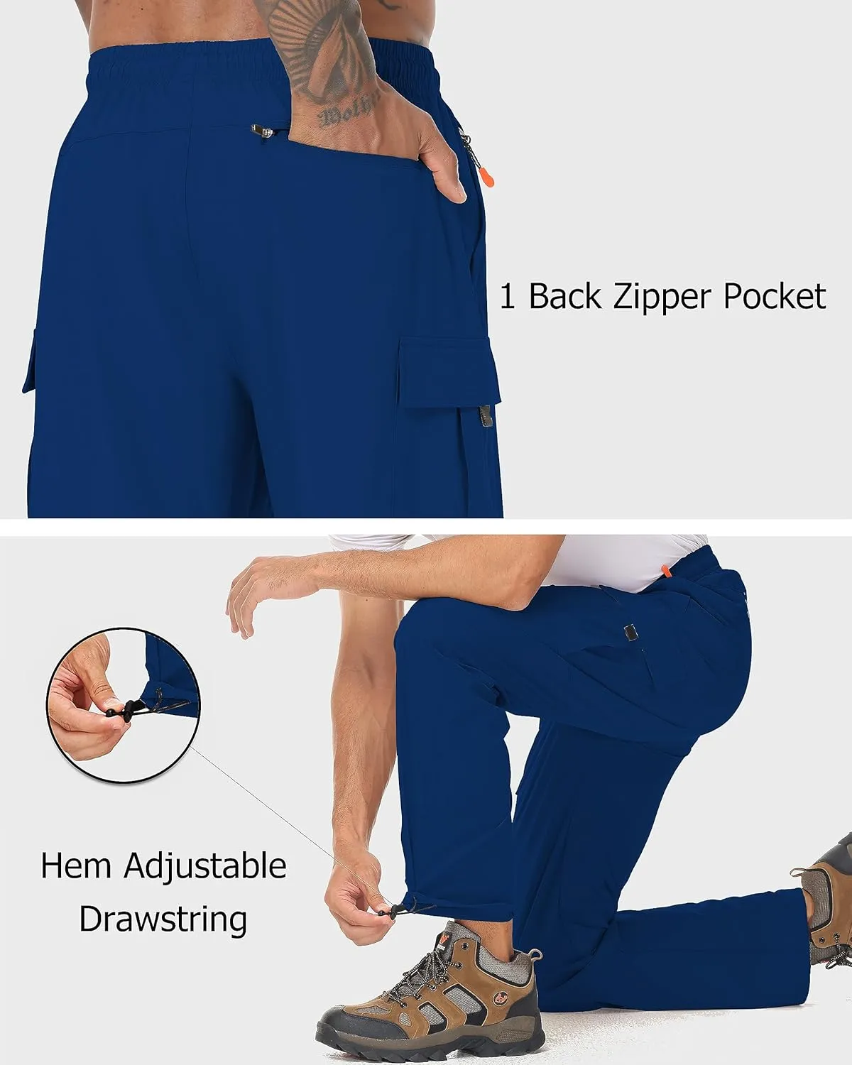 Mens Hiking Cargo Pants Lightweight Quick Dry Athletic Zipper Pockets Outdoor Pants