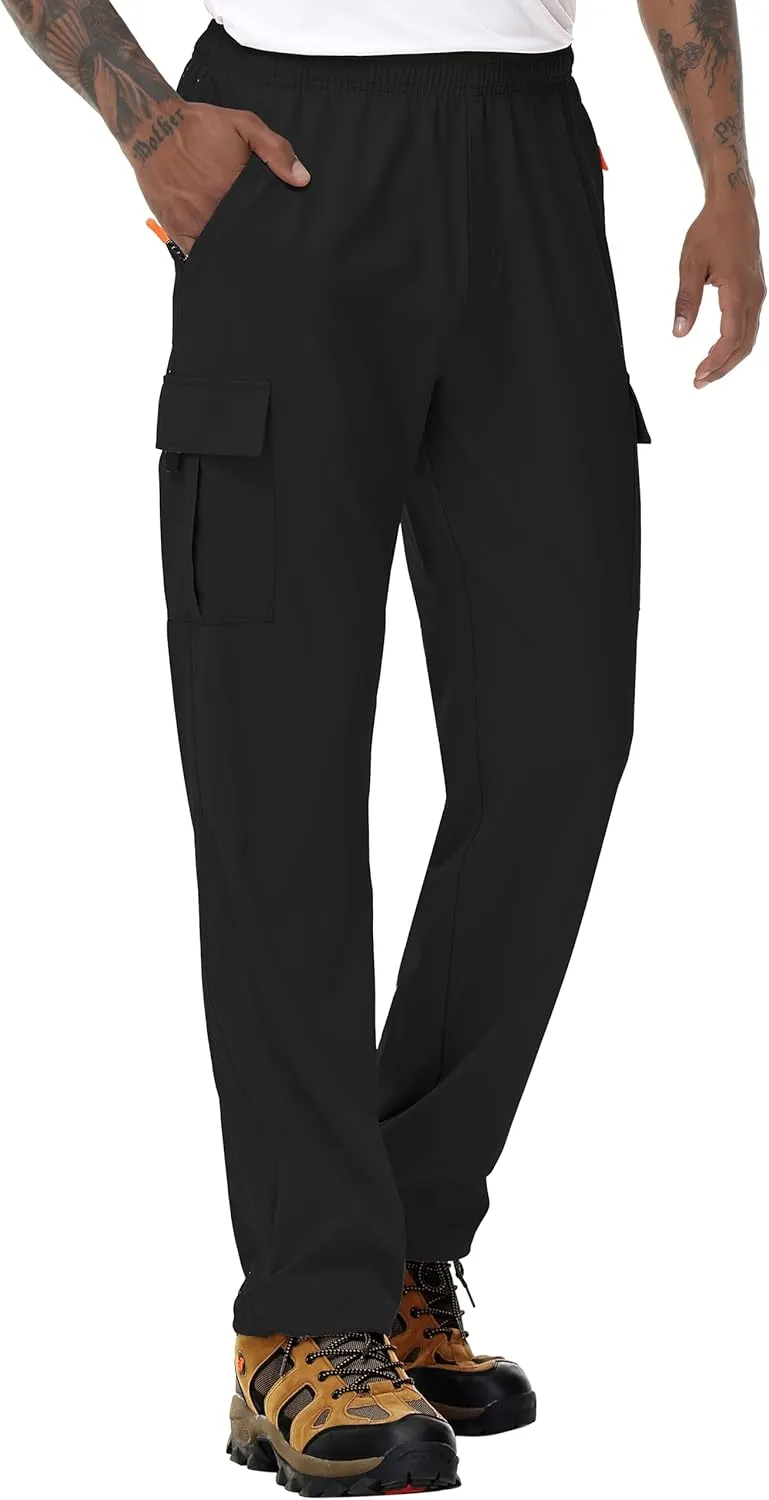 Mens Hiking Cargo Pants Lightweight Quick Dry Athletic Zipper Pockets Outdoor Pants