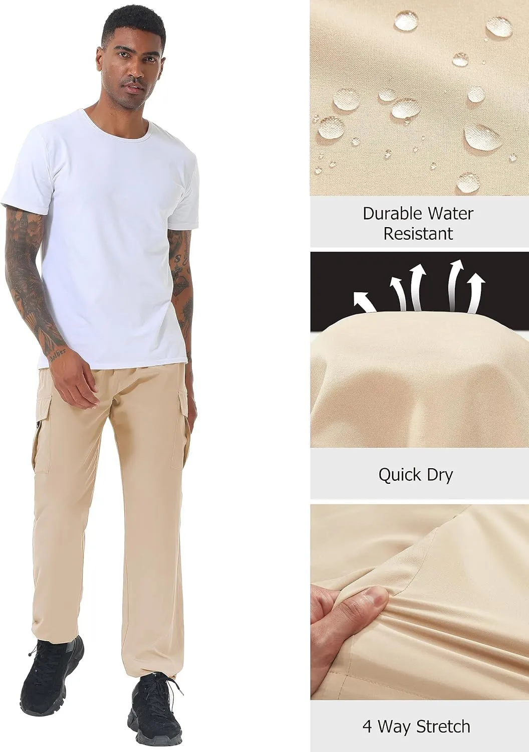 Mens Hiking Cargo Pants Lightweight Quick Dry Athletic Zipper Pockets Outdoor Pants