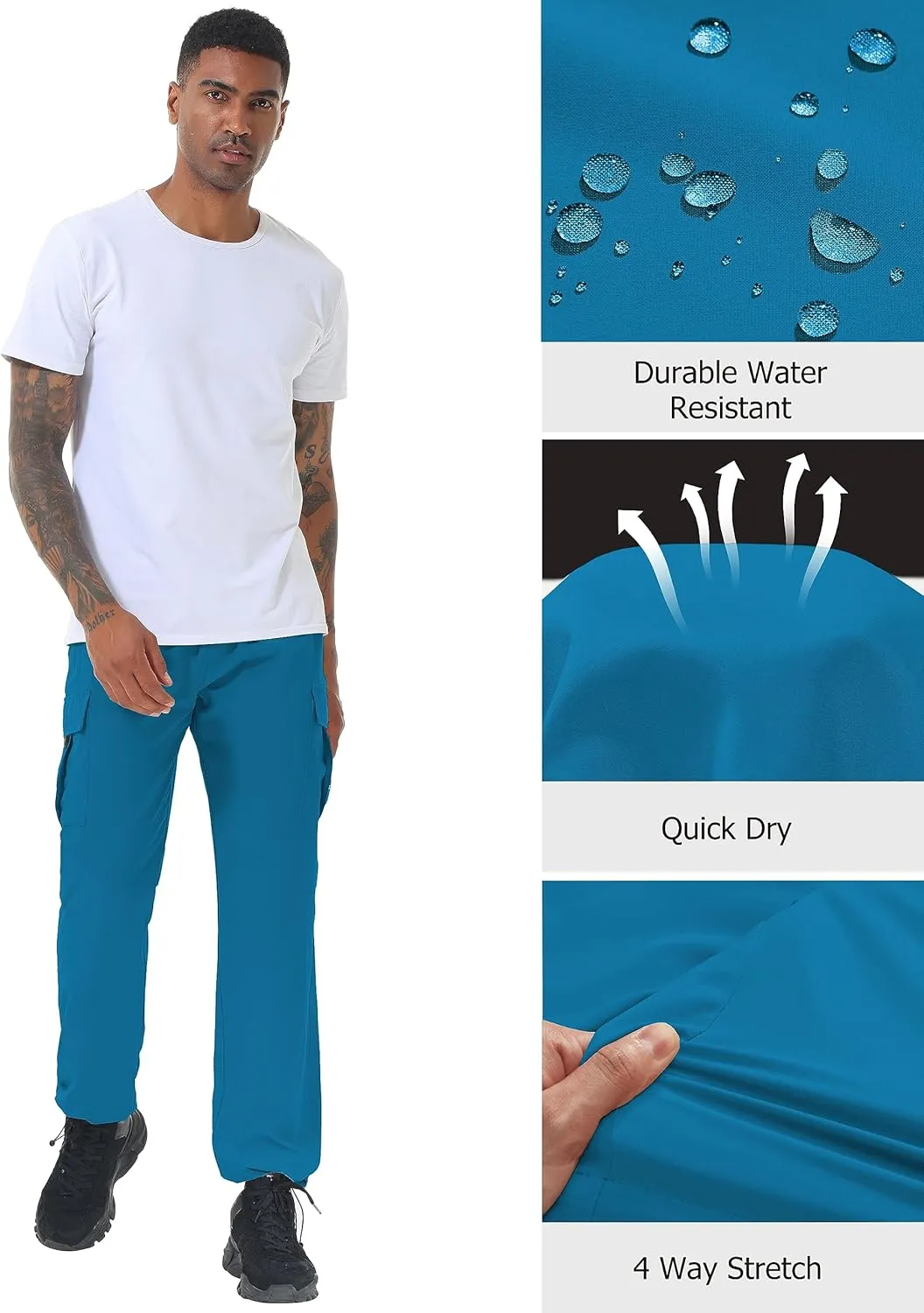 Mens Hiking Cargo Pants Lightweight Quick Dry Athletic Zipper Pockets Outdoor Pants