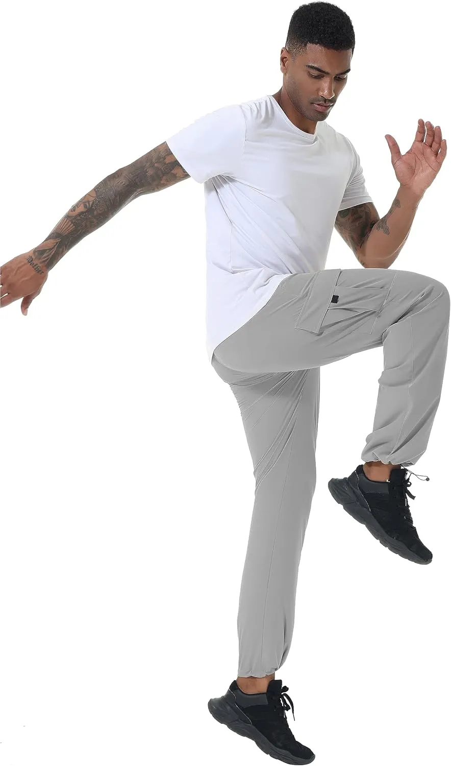 Mens Hiking Cargo Pants Lightweight Quick Dry Athletic Zipper Pockets Outdoor Pants